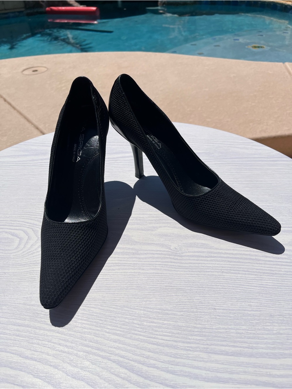 Via Spiga Black Pointed Mesh Stiletto Pumps